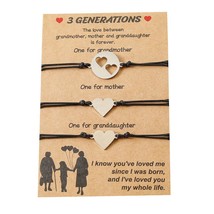 Three Generations SS Heart Cord Bracelets 3PC Set Grandmother Mother Daughter - £9.47 GBP