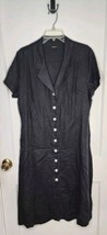 Quince L 100% European Linen Shirt Dress Button Front Black Midi Lagenlo... - $28.05