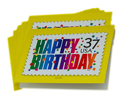 10 Happy Birthday Greeting Cards + 10 Yellow Envelopes Stamp Design - £3.88 GBP