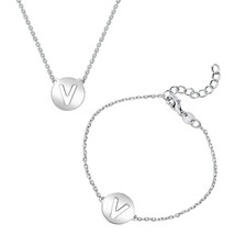 Cut-out Polished Letter V Sterling Silver Initial Necklace and Bracelet Set - £37.96 GBP