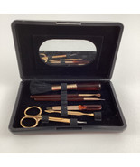 Vintage Manicure Set Compact Travel Case Mirror Cuticle Scissors Brushes - $33.70 CAD
