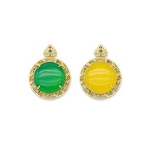 Gold Filled CZ Yellow Green Jade Round Pendant Charm, LX344 - $8.99