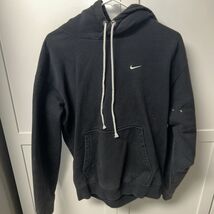 Nike Large Mens Black Hoodie Swoosh Kangaroo Pouch With Some Bleach Spots - $18.83