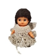 Vintage Vinyl Doll with Dark Brown Black Hair, Handmade Crochet dress 6&quot;... - $13.98