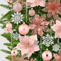 92Pcs Christmas Tree Decorations Ornaments,Poinsettia , Ball, Snowflakes - $48.01