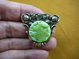 (Z18-23) iridescent lime green gold textured Czech glass button rose pin brooch - £15.39 GBP