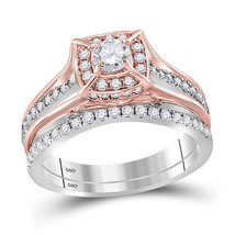 14kt Two-tone Gold Round Diamond Elevated Bridal Wedding Engagement Ring Set - £1,481.96 GBP