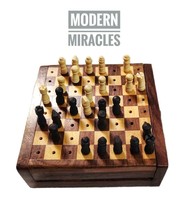 Handmade Hand Crafted Mini Wooden Chess Vintage Traveller Chess Set - $24.23