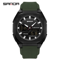 Men&#39;s Electronic Watch Sport Multifunctional Waterproof Dual Display Nig... - $674.06 MXN