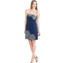 LILLY PULITZER Bowen Navy Blue Comb Get It Embroidered Strapless Dress S... - $53.22