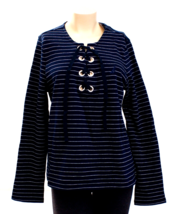 Nautica Navy Blue &amp; White Stripe Fleece Lined Shirt Women&#39;s Large L NWT - £59.19 GBP