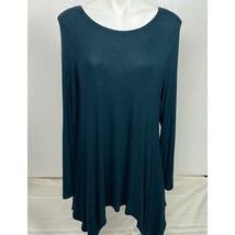 Cabi Tunic Large Blue Rayon Top Blend Handkerchief Hem Long Sleeve Half ... - $17.50