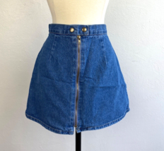 Vintage 80/90s Ellemenno Women Denim Skirt Size 9 Full Front Zip Mini Boho - £27.06 GBP
