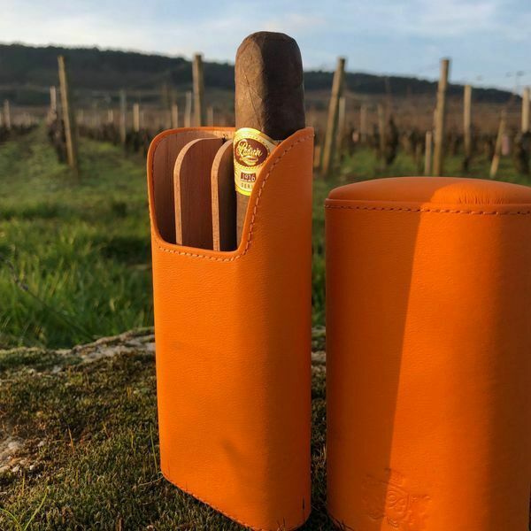 The &quot;Show Band&quot; 3 Cigar Case - Orange Leather - $175.00