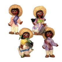 Vintage Mexican Folk Art Paper Mache Gourd Dolls 9” Hand Painted Lot of 4 - £31.06 GBP