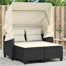 Garden Sofa Black PE Rattan 2-Seater Adjustable Armrests - $6,416.00 MXN