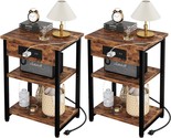 Set Of Two End Tables With Usb Charging Station And Shelves; Tall Night ... - $85.93