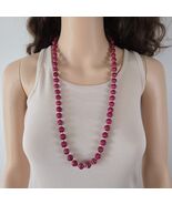 Long Berry Red Silk Wrapped Bead Necklace, Fabric Covered Strand - $24.74