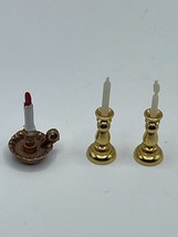 Dollhouse Miniature Brass Candlesticks with White Candles Lot of 3 Candles 1:12 - £7.44 GBP