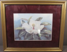 Art Print Watercolor Magnolia Flower 9 x 11 Framed and Matted Nancy Ricker Rhett - £19.90 GBP