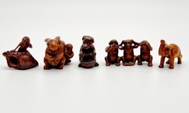 Set of Five wood-carved netsukes animals.  Signed by the maker - £261.38 GBP