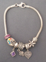 EU Slide Bracelet Charm Sterling Silver Signed IBB 925 Italy Thai 7 Charms! - £27.96 GBP