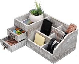 Distressed Rustic Wooden Office Desktop Organizer Wood Shelf Tabletop Home, Gray - £32.29 GBP