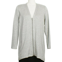 EILEEN FISHER Dark Pearl Gray Stretch Tencel Fleece Zip Front V-neck Car... - $109.99