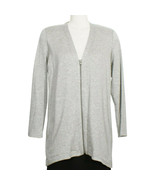 EILEEN FISHER Dark Pearl Gray Stretch Tencel Fleece Zip Front V-neck Car... - $150.36 CAD