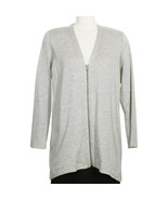 EILEEN FISHER Dark Pearl Gray Stretch Tencel Fleece Zip Front V-neck Car... - £86.49 GBP