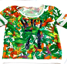 Juicy Couture Terry Cloth Shirt Size Medium Hawaiian Flowers Aloha Summer - £15.85 GBP
