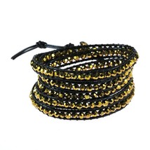 Mystique Gold Crystal 5-Wrap Brown Leather Bracelet - £11.91 GBP