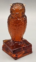 VTG Degenhart Glass Amber Translucent Wise Owl Books Figurine Paperweight  - £26.14 GBP