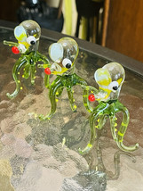 Set Of 3 Green Glass Octopus Figurines Hand Blown Murano-style Art Glass - £24.87 GBP