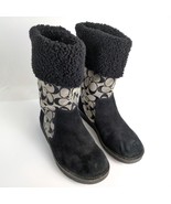 Coach Kally Logo Boots Women&#39;s 8 Black Suede &amp; Canvas Shearling Top Mid-... - $102.13 CAD