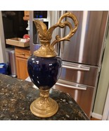 Victorian Style 8.5&quot; EWER Blue Glass Ball Cast Metal Handle Base NONFUNC... - $755.43 MXN