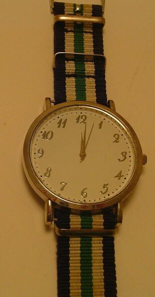 Silver Face Watch and Blue, White, &amp; Green striped Band - $2.54