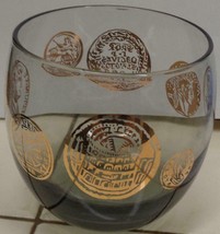 Vintage Smoke Grey Glass Stemless Wine Glass – Beautiful Gold Coin Transfer - £15.45 GBP