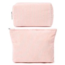 2 Pieces Makeup Bag Large Corduroy Cosmetic Bag Pink Capacity Canvas Travel Toil - £10.60 GBP