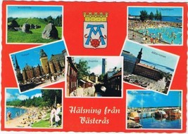 Sweden Postcard Halsning fran Vasteras Greetings Multi View Pool Beach S... - £1.69 GBP
