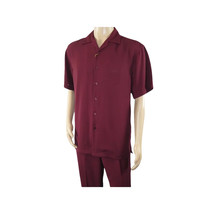 Men INSERCH 2pc Walking Leisure Suit Shirt Pants Set Short Sleeves 9356 Burgundy image 5