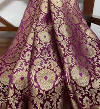 Indian Brocade Fabric Purple and Gold Fabric Wedding Fabric, Abaya Fabric -NF795 - £5.96 GBP+