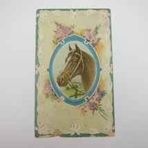 Postcard Horse Racing A Noble Charger Frame Lila Flowers Border Antique c 1910 - £7.98 GBP