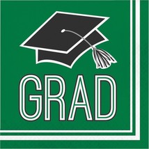 Emerald Green 36 ct Beverage Napkins Value Size Graduation School Spirit - £4.19 GBP