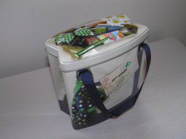 Girl Scouts Cream &amp; Blue Small Tote Advertising Metal Tin Containers with Ribbon - £6.85 GBP