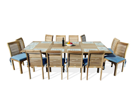 Grade A Teak Extra WIDE Rect Extension Table 108x51&quot; w12 Stacking Armles... - £6,096.72 GBP