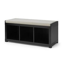 Bench 3-Cube Storage Organizer Cushion Seat Wood Entryway Hallway Solid Black - £105.35 GBP