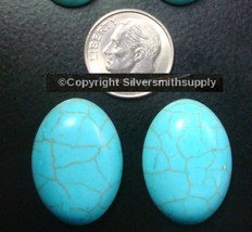 2 Blue Turquoise cabochons 25x18mm oval chalk  treated domed flat back  ... - $4.90