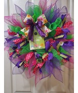 Bright Spring Wreath  Front Door Wreath Wall Decor Deco Mesh 22 inches - £33.04 GBP