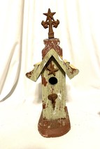 Vintage Rustic Distressed 19 In Church Birdhouse Built From Reclaimed Materials - £31.85 GBP